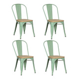 Pack 4 Sillas Tolix Con Asiento De Madera