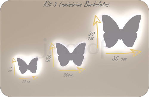 Kit 3 Borboletas Luminosas Decorativa Quarto Menina Led 