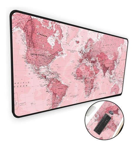 Mouse Pad Gamer Extra Grande 80x40 Mapa Mundi Rosa