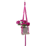  Macrame Hanger Pink Suporte Vaso Plantas  Com Madeira 80 Cm
