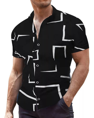 Camisa De Manga Corta Para Hombre Con Estampado Geométrico