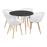 Mesa Jantar Redonda 100 Cm Preto + 4 Cadeiras Clarice Nest Cor Branco