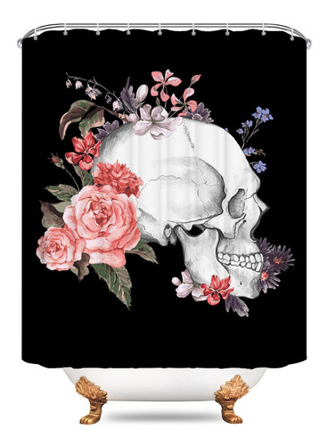 Cortina De Baño Impermeable 1.80x1.80mts Calavera Y Flores | MercadoLibre