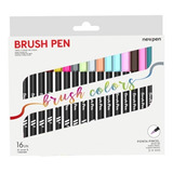 Kit Estojo 16 Caneta Marcador Pincel Brush Pen Newpen Cores