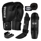 Kit Muay Thai Luva Bandagem Caneleira Bucal Fheras