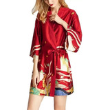 Abrigo Tipo Kimono Suelto Yukata Seda Sintética Para Mujer