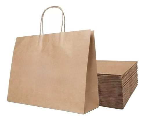 Bolsas De Papel Madera Kraft Con Manija 32x43x12 10 Unidades