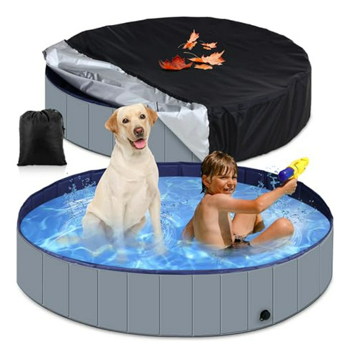 Piscina Plegable Para Perros Con Cubierta Redonda - 71 X 12 