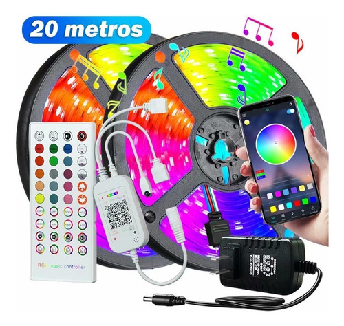 Fita Led 5050 Rgb 20m Bluetooth Colorido Com Controle Remoto