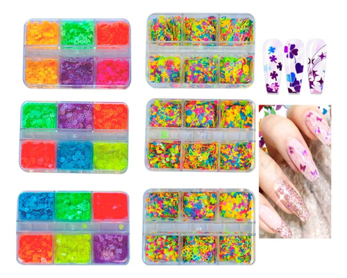 Pack X 6 Cajitasdeco Holografica, Neón O 3dmanicure Surtid