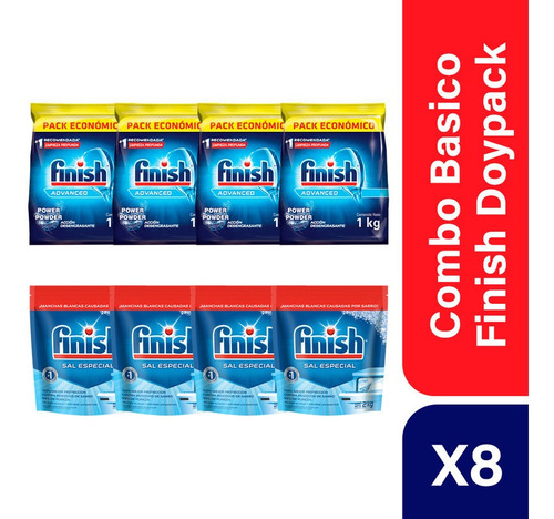 Combo Finish Doypack Sal 2kg X4u + Pouch Detergente 1kg X4u