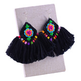 Aretes Mujer Bordados Hilo Negro Aretes Artesanal Mexicano