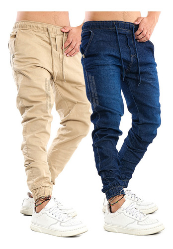 Kit 2 Calças Jeans Masculina Jogger Elastico Punho Lycra