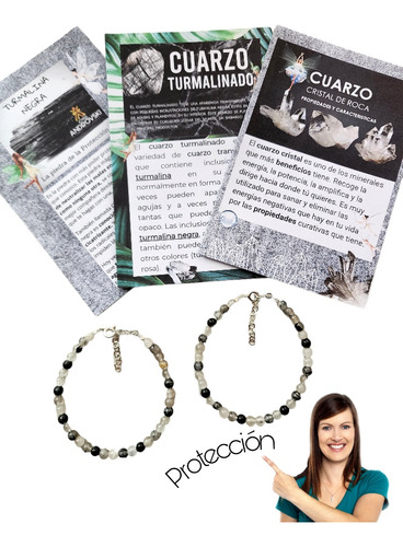 Pulsera Turmalina Negra + Cuarzo Blanco + Cuarzo Turmalinado