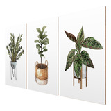 Kit 3 Placas Decorativa Vasos Plantas Verde Minimalista Sala