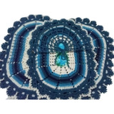Jogo De Banheiro Luxo 3 Peças Em Crochê Azul + Brinde
