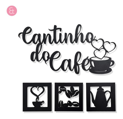 Kit Cantinho Do Café + 3 Quadros Decoração Cozinha Em Mdf
