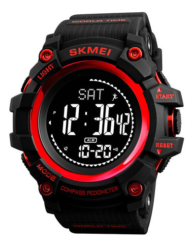 Reloj Hombre Skmei 1356 Digital Alarma Cronometro Pedometro Color De La Malla Negro Color Del Bisel Rojo