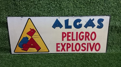 Antiguo Cartel De Chapa Litografiada Algas Peligro Explosivo