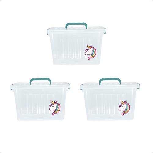 Caja Organizadora De Unicornio X3 Unidades Grandes - 38 X 28 X 22 - Caja Organizadora Plastica Juguetes Ropa, Etc