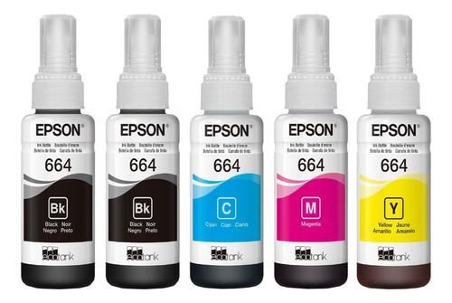 Kit 5 Tintas Epson 664 Original Ecotank