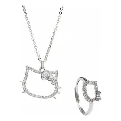 Hellokitty Lindo Anillo + Collar Plateado