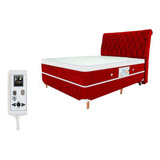 Colchão Magnético Casal Bio Massageador + Cama Box Cabeceira Cor Vermelho