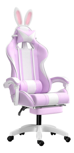 Cadeira De Pc Gamer Rosa Violeta Com Orelhinha De Coelho Cor Lilás Material Do Estofamento Algodão
