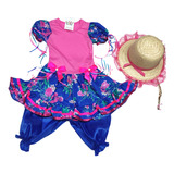 Vestido Festa Junina Menina Caipira Luxo Gratis Chapeu