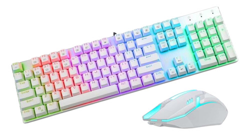 Kit Teclado Mouse Gamer Branco Semi Mecanico Led Rgb Jogo