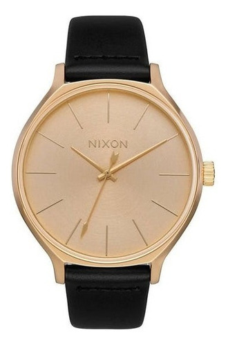 Reloj Nixon Unisex Negro Porter Leather A10581031 Color De La Correa Negro/dorado Claro