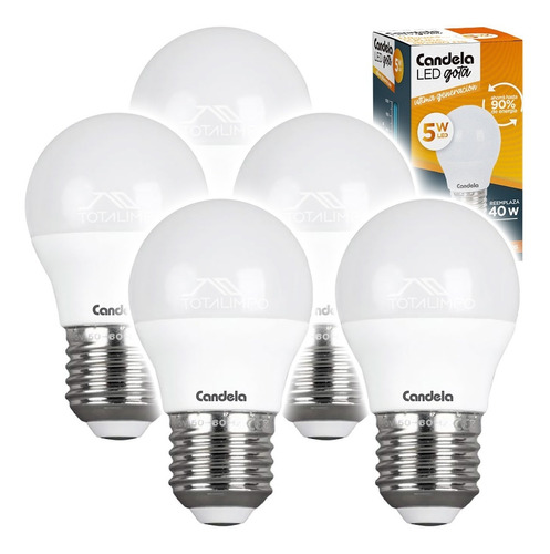 5 Lámparas Led Gota 5w (40w) Luz Cálida Candela 6799