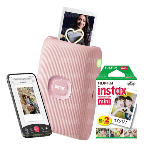 Kit Impressora Instax Bluetooth Para Smartphone + 20 Filmes Cor Rosa