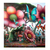 Vinilo 30x30cm Jardin De Gigantes Flor Mariposa Hada M1