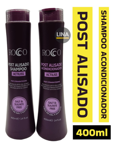 Set Post Alisado Shampoo + Acondicionador Rocco 400ml Morado