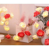 Guirnalda Rosas Rojas Y Blancas Decorativas Con 20 Luces Led