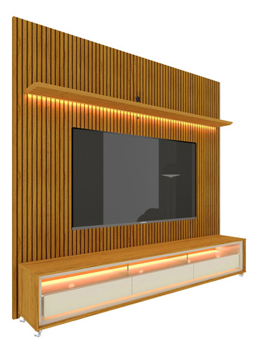 Rack Com Painel P/ Tv Lcd Led Ripado 3d 2.2 Metros Naturale