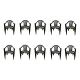 10 Sillones Plasticos Reforzados Antid Savoy Negro Premium