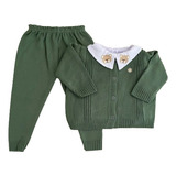 Conjunto De Menino Verde Pistache Calça Casaco Tricot Urso