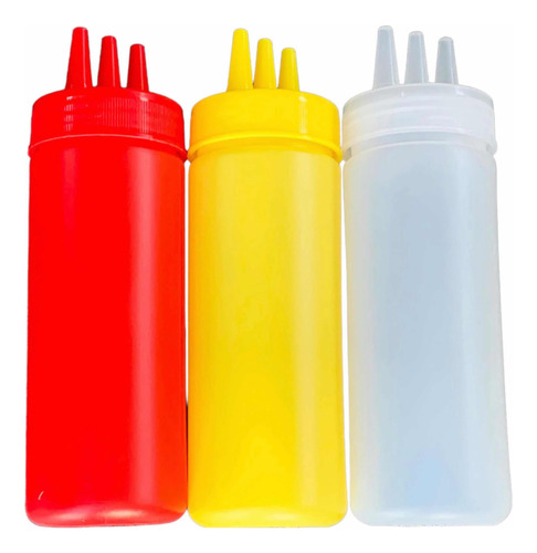 Dispensador De Salsas Condimentos Botella Plastico Pack De 3