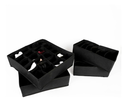 Organizador Cajon Ropa Interior Medias Negro Kit X4