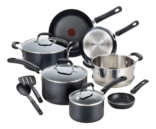 Bateria De Cocina T-fal Antiadherente Negro 12 Piezas