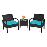 Set De Patio Rattan Turquesa