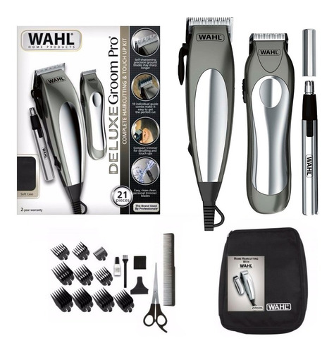 Kit Maquina Cortar Pelo Y Patillera Groom Pro 21 Piezas Wahl