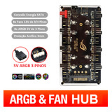 Hub Argb 5v 3 Pinos Multi Fans 3 E 4 Pinos Até 8 Fans Sata