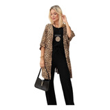 Max Cardiga Kimono Manga Longa Casaco Mantela Animal Print 