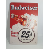 Letrero Metálico Cerveza Budweiser 20 X 30 Vintage Decora