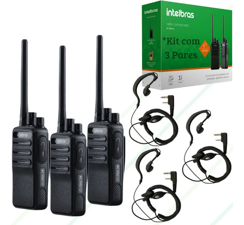 Kit 6 Rádio Comunicador Intelbras Uhf Rc3002 +6 Fone +brinde Cor Preto