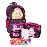 Kit Mochila Barbie Feminina Infantil Rodinhas Lancheira Aula