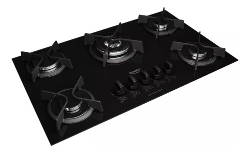 Cooktop 5 Bocas Preto Com Mesa De Vidro E Tripla Chama Dako